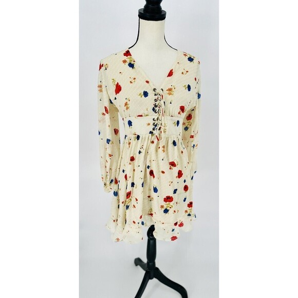 The Kooples Day Dream‎ Silk Floral Dress Women's Lace Up Mini Size 3 $500 - Picture 1 of 16